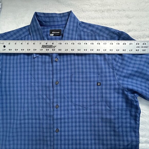 Marmot Mens Blue Short-Sleeve Plaid Button-Up Shirt XL Lightweight Casual Wear - Picture 6 of 8